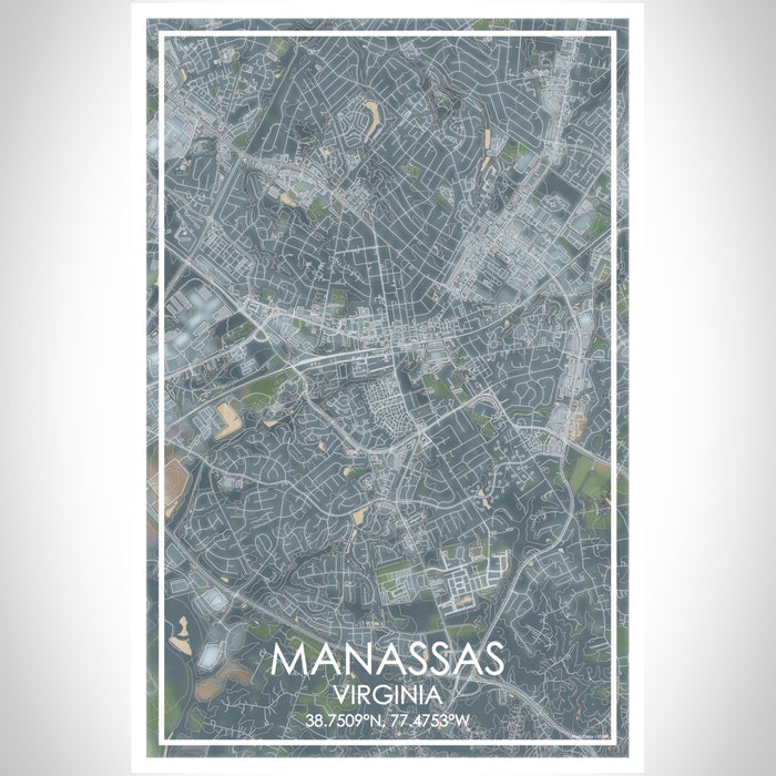 Manassas Virginia Map Print Portrait Orientation in Afternoon Style With Shaded Background