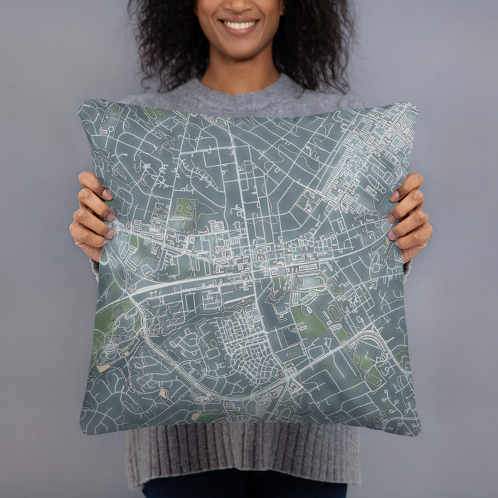 Person holding 18x18 Custom Manassas Virginia Map Throw Pillow in Afternoon