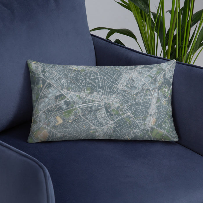 Custom Manassas Virginia Map Throw Pillow in Afternoon on Blue Colored Chair