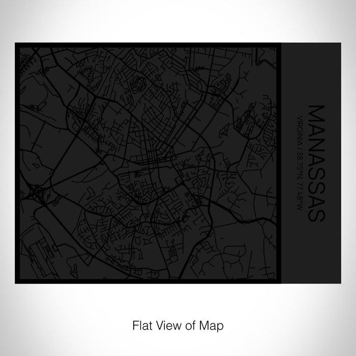 Rendered View of Manassas Virginia Map on 20oz Stainless Steel Insulated Bottle with Bamboo Top in Matte Black with printed Tactile Lines Map in Black