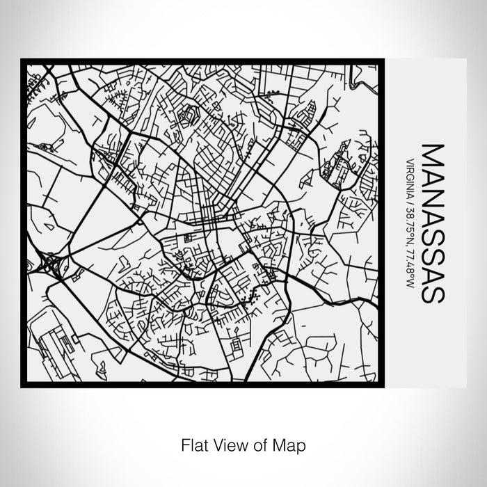 Rendered View of Manassas Virginia Map on 20oz Stainless Steel Insulated Bottle with Bamboo Top in Matte White with printed Tactile Lines Map in Black