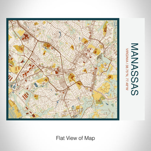 Rendered View of Manassas Virginia Map on 20oz Stainless Steel Insulated Bottle with Bamboo Top with printed woodblock style map