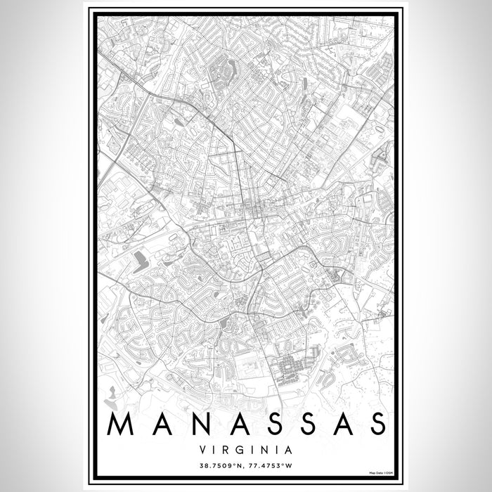 Manassas Virginia Map Print Portrait Orientation in Classic Style With Shaded Background