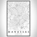 Manassas Virginia Map Print Portrait Orientation in Classic Style With Shaded Background