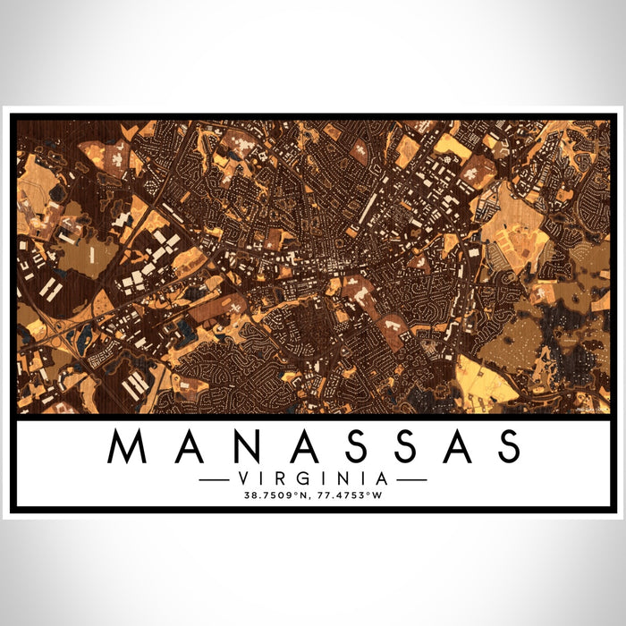 Manassas Virginia Map Print Landscape Orientation in Ember Style With Shaded Background