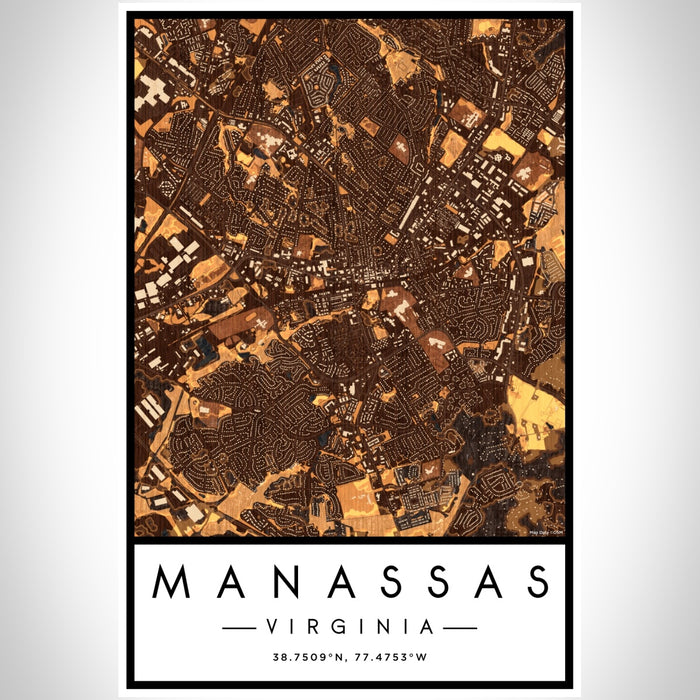 Manassas Virginia Map Print Portrait Orientation in Ember Style With Shaded Background