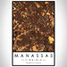 Manassas Virginia Map Print Portrait Orientation in Ember Style With Shaded Background