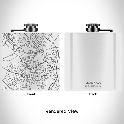 Rendered View of Manassas Virginia Map Engraving on 6oz Stainless Steel Flask in White