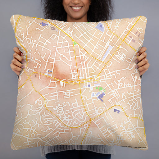 Person holding 22x22 Custom Manassas Virginia Map Throw Pillow in Watercolor