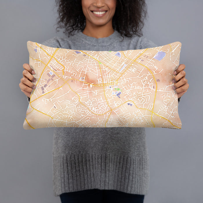 Person holding 20x12 Custom Manassas Virginia Map Throw Pillow in Watercolor