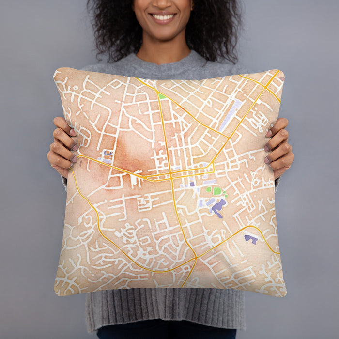 Person holding 18x18 Custom Manassas Virginia Map Throw Pillow in Watercolor
