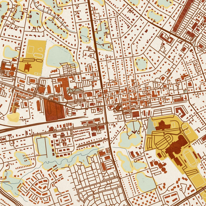 Manassas Virginia Map Print in Woodblock Style Zoomed In Close Up Showing Details