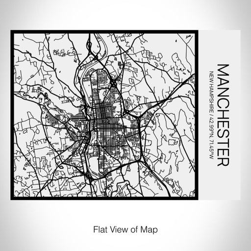 Rendered View of Manchester New Hampshire Map on 20oz Stainless Steel Insulated Bottle with Bamboo Top in Matte White with printed Tactile Lines Map in Black
