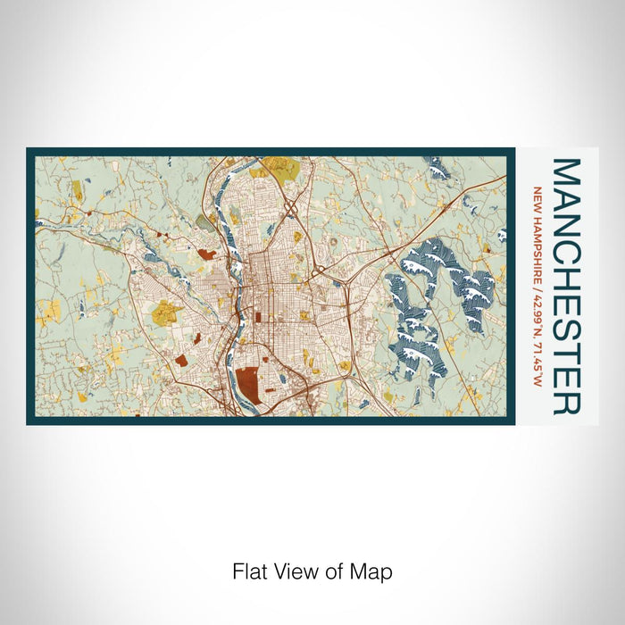 Rendered View of Manchester New Hampshire Map on 17oz Stainless Steel Insulated Bottle with printed woodblock style map