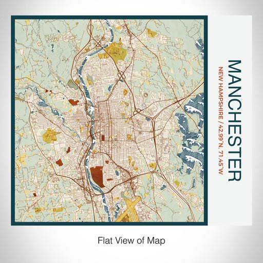 Rendered View of Manchester New Hampshire Map on 17oz Stainless Steel Insulated Tumbler in Woodblock Map Style
