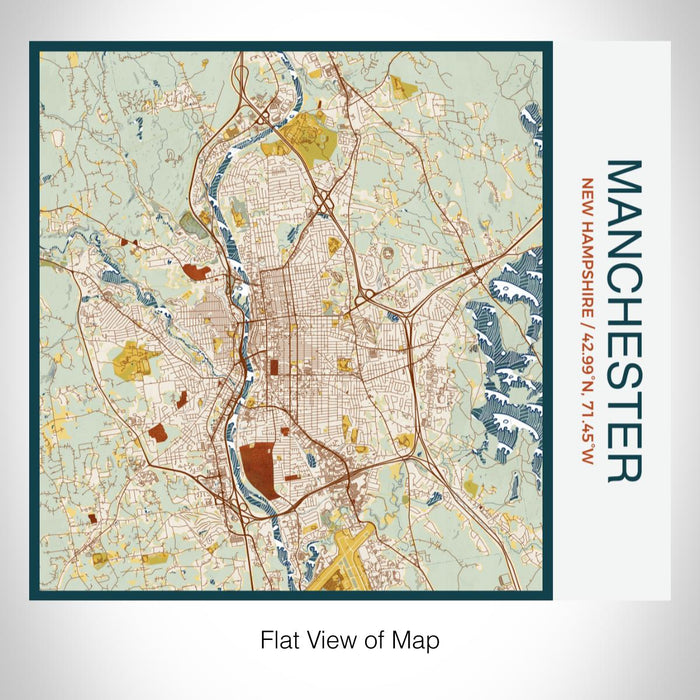 Rendered View of Manchester New Hampshire Map on 17oz Stainless Steel Insulated Tumbler in Woodblock Map Style