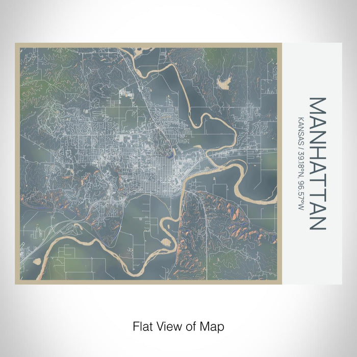 Rendered View of Manhattan Kansas Map on 20oz Stainless Steel Insulated Bottle with Bamboo Top with printed afternoon style map