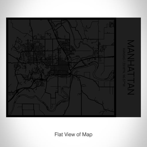 Rendered View of Manhattan Kansas Map on 20oz Stainless Steel Insulated Bottle with Bamboo Top in Matte Black with printed Tactile Lines Map in Black