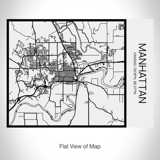 Rendered View of Manhattan Kansas Map on 20oz Stainless Steel Insulated Bottle with Bamboo Top in Matte White with printed Tactile Lines Map in Black