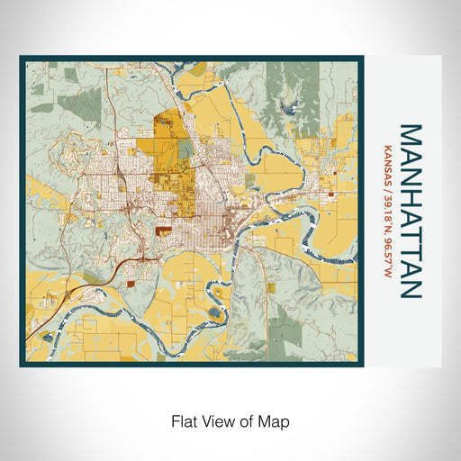Rendered View of Manhattan Kansas Map on 20oz Stainless Steel Insulated Bottle with Bamboo Top with printed woodblock style map