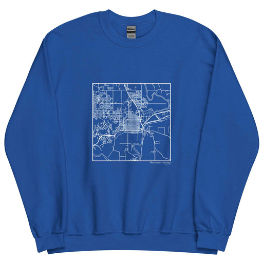 Manhattan Kansas  Map Unisex Crewneck Sweater with City inscription in Royal Blue