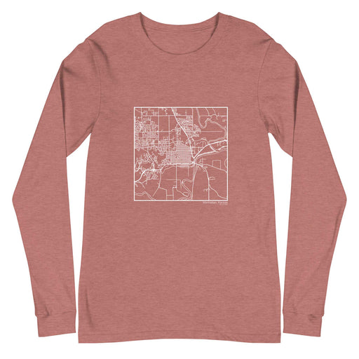 Manhattan Kansas  Map Unisex Long-Sleeve T-shirt with City inscription in Heather Mauve