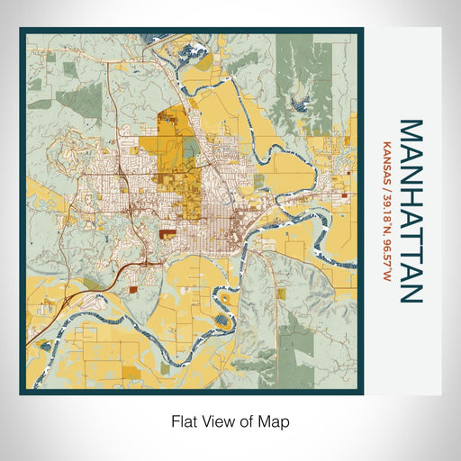 Rendered View of Manhattan Kansas Map on 17oz Stainless Steel Insulated Tumbler in Woodblock Map Style