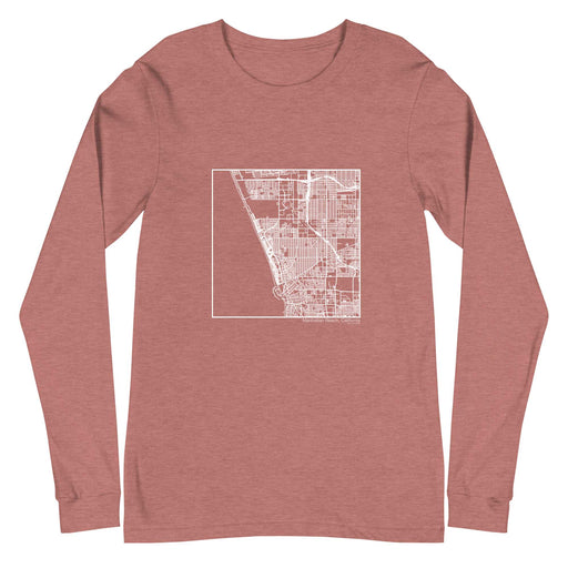 Manhattan Beach California  Map Unisex Long-Sleeve T-shirt with City inscription in Heather Mauve