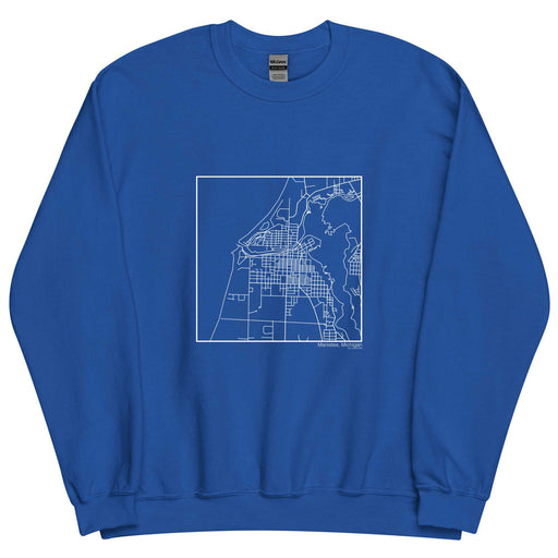 Manistee Michigan  Map Unisex Crewneck Sweater with City inscription in Royal Blue