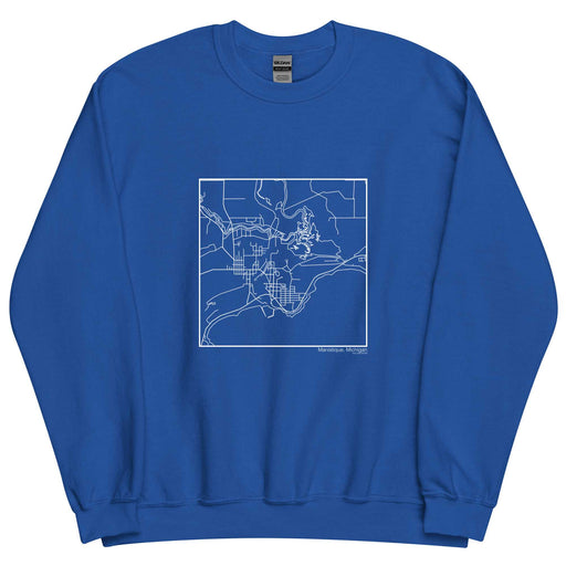 Manistique Michigan Map Unisex Crewneck Sweater with City inscription in Royal Blue