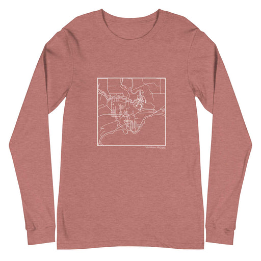 Manistique Michigan Map Unisex Long-Sleeve T-shirt with City inscription in Heather Mauve
