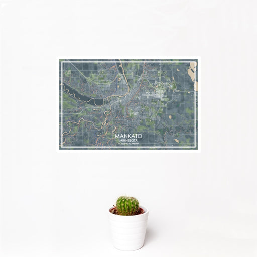 12x18 Mankato Minnesota Map Print Landscape Orientation in Afternoon Style With Small Cactus Plant in White Planter