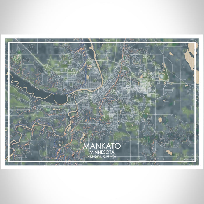 Mankato Minnesota Map Print Landscape Orientation in Afternoon Style With Shaded Background