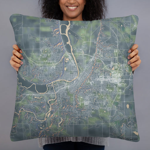 Person holding 22x22 Custom Mankato Minnesota Map Throw Pillow in Afternoon