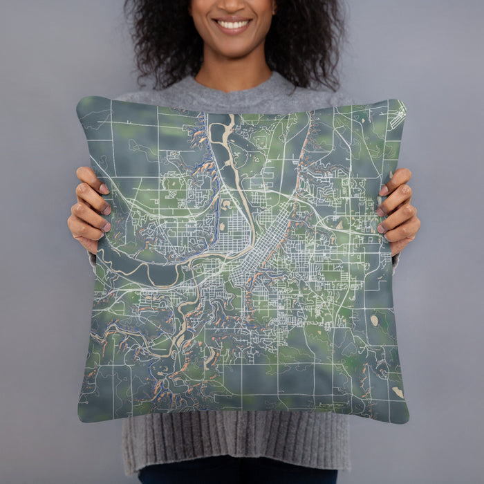 Person holding 18x18 Custom Mankato Minnesota Map Throw Pillow in Afternoon