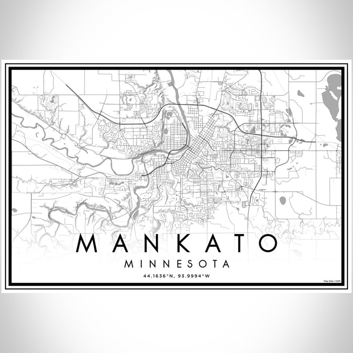 Mankato Minnesota Map Print Landscape Orientation in Classic Style With Shaded Background