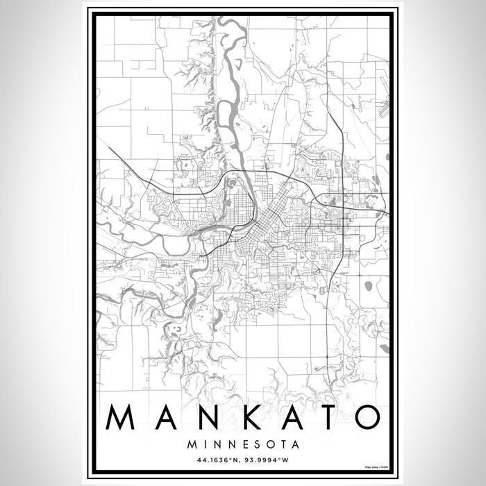 Mankato Minnesota Map Print Portrait Orientation in Classic Style With Shaded Background