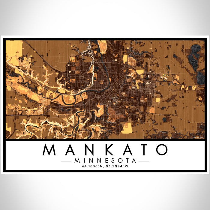 Mankato Minnesota Map Print Landscape Orientation in Ember Style With Shaded Background