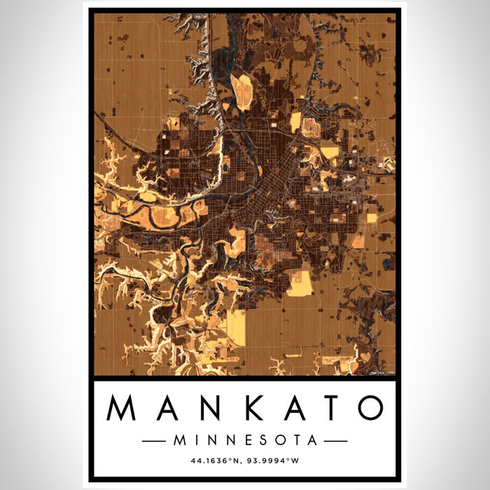 Mankato Minnesota Map Print Portrait Orientation in Ember Style With Shaded Background