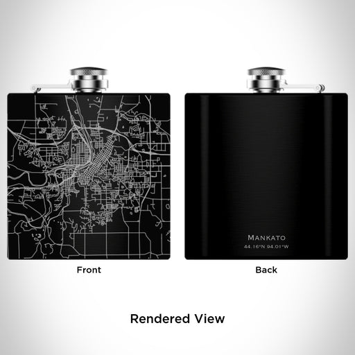 Rendered View of Mankato Minnesota Map Engraving on 6oz Stainless Steel Flask in Black