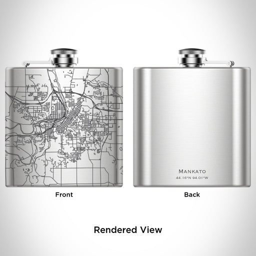 Rendered View of Mankato Minnesota Map Engraving on 6oz Stainless Steel Flask