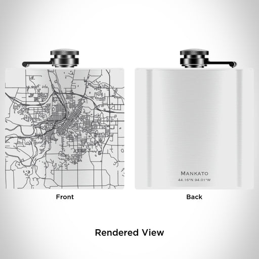 Rendered View of Mankato Minnesota Map Engraving on 6oz Stainless Steel Flask in White