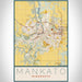 Mankato Minnesota Map Print Portrait Orientation in Woodblock Style With Shaded Background