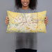 Person holding 20x12 Custom Mankato Minnesota Map Throw Pillow in Woodblock