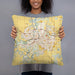 Person holding 18x18 Custom Mankato Minnesota Map Throw Pillow in Woodblock