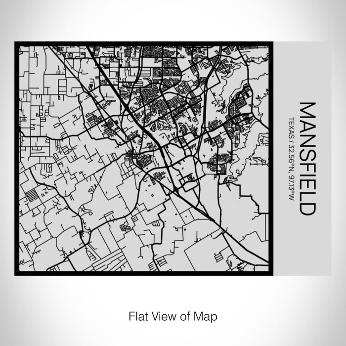 Rendered View of Mansfield Texas Map on 20oz Stainless Steel Insulated Bottle with Bamboo Top with printed Tactile Lines Map in Black