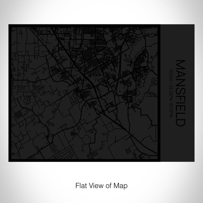 Rendered View of Mansfield Texas Map on 20oz Stainless Steel Insulated Bottle with Bamboo Top in Matte Black with printed Tactile Lines Map in Black