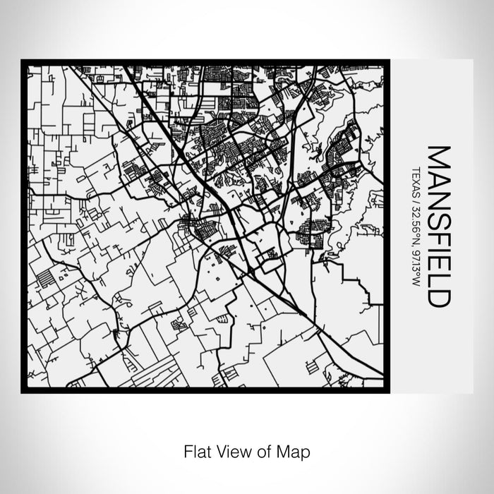 Rendered View of Mansfield Texas Map on 20oz Stainless Steel Insulated Bottle with Bamboo Top in Matte White with printed Tactile Lines Map in Black