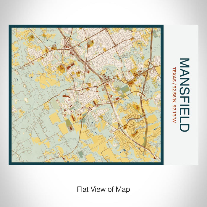 Rendered View of Mansfield Texas Map on 20oz Stainless Steel Insulated Bottle with Bamboo Top with printed woodblock style map