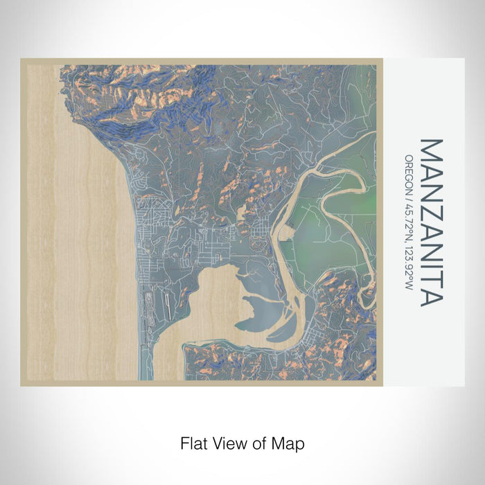 Rendered View of Manzanita Oregon Map on 20oz Stainless Steel Insulated Bottle with Bamboo Top with printed afternoon style map